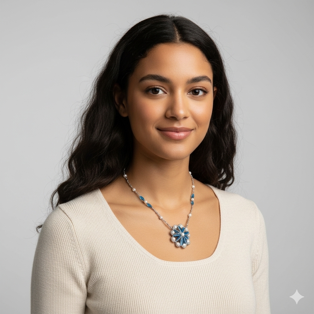 Blue & Pearl Flower Statement Necklace